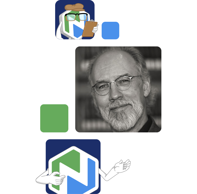 Tiles of Niche Buddy and a black and white photo of a man with a. beard and glass
