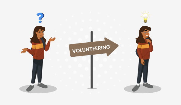 A confused woman stands on the left side of the screen with her hands shrugging and a question mark over her head. In the middle is a sign pointing left saying 