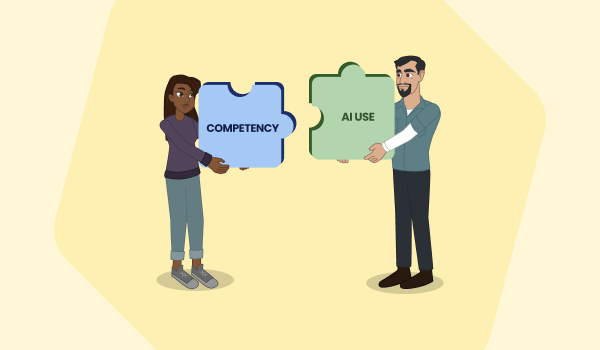 Two people hold large puzzle pieces. One says “Competency” and one says “AI Use”.