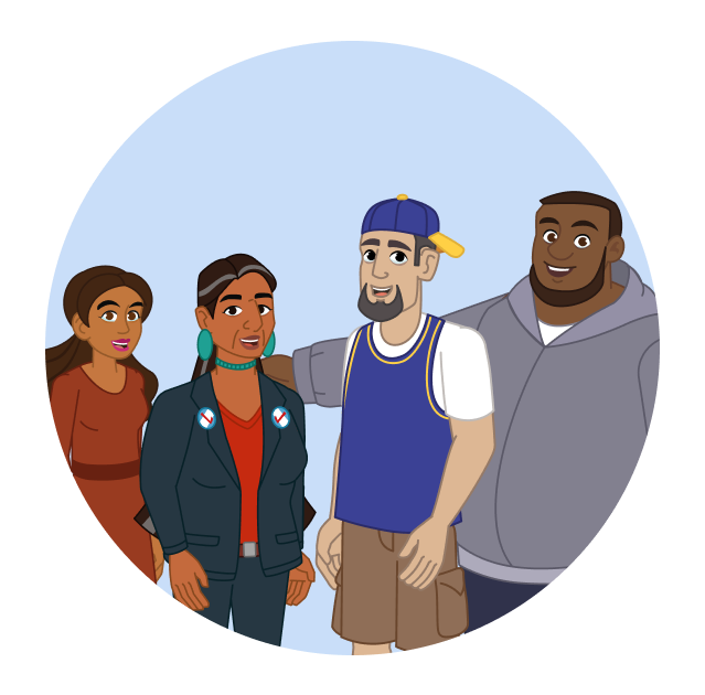A diverse group of people smile at the camera. 