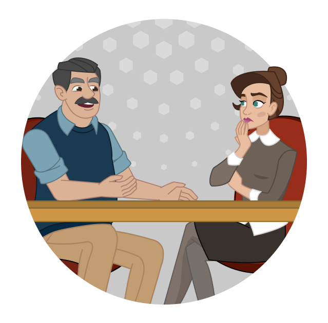  Two people having a conversation.