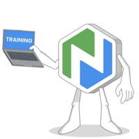 niche buddy character holding up a laptop displaying the word training on the screen