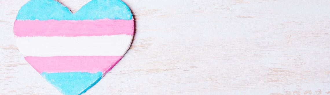 A blue, pink, and white heart representing transgender rights
