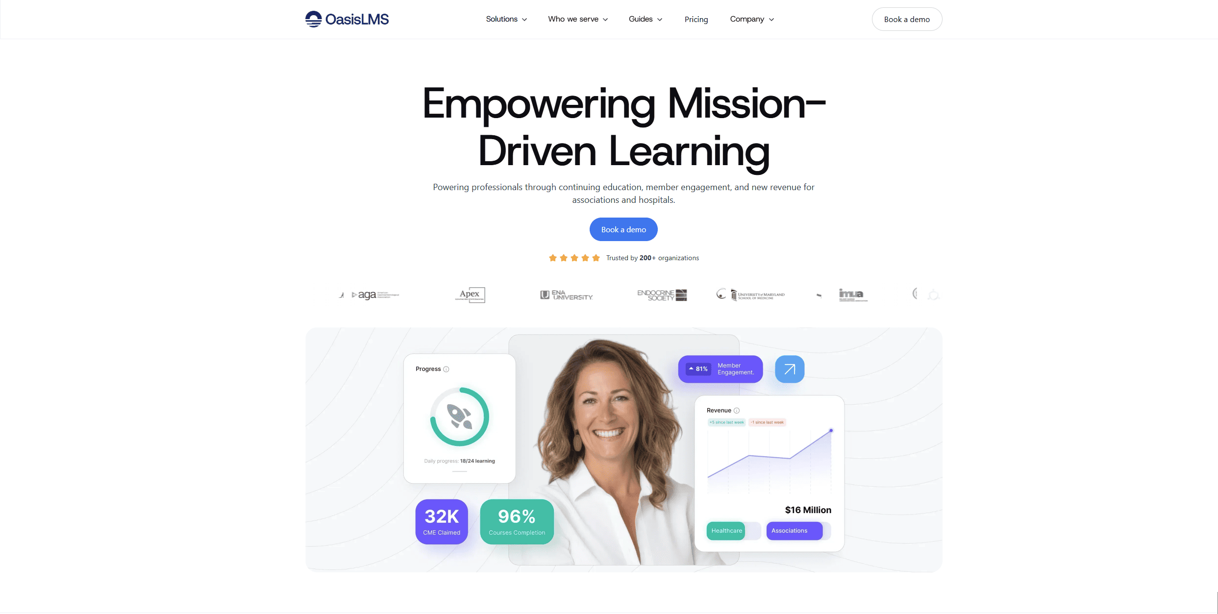 Screenshot of Oasis LMS' homepage