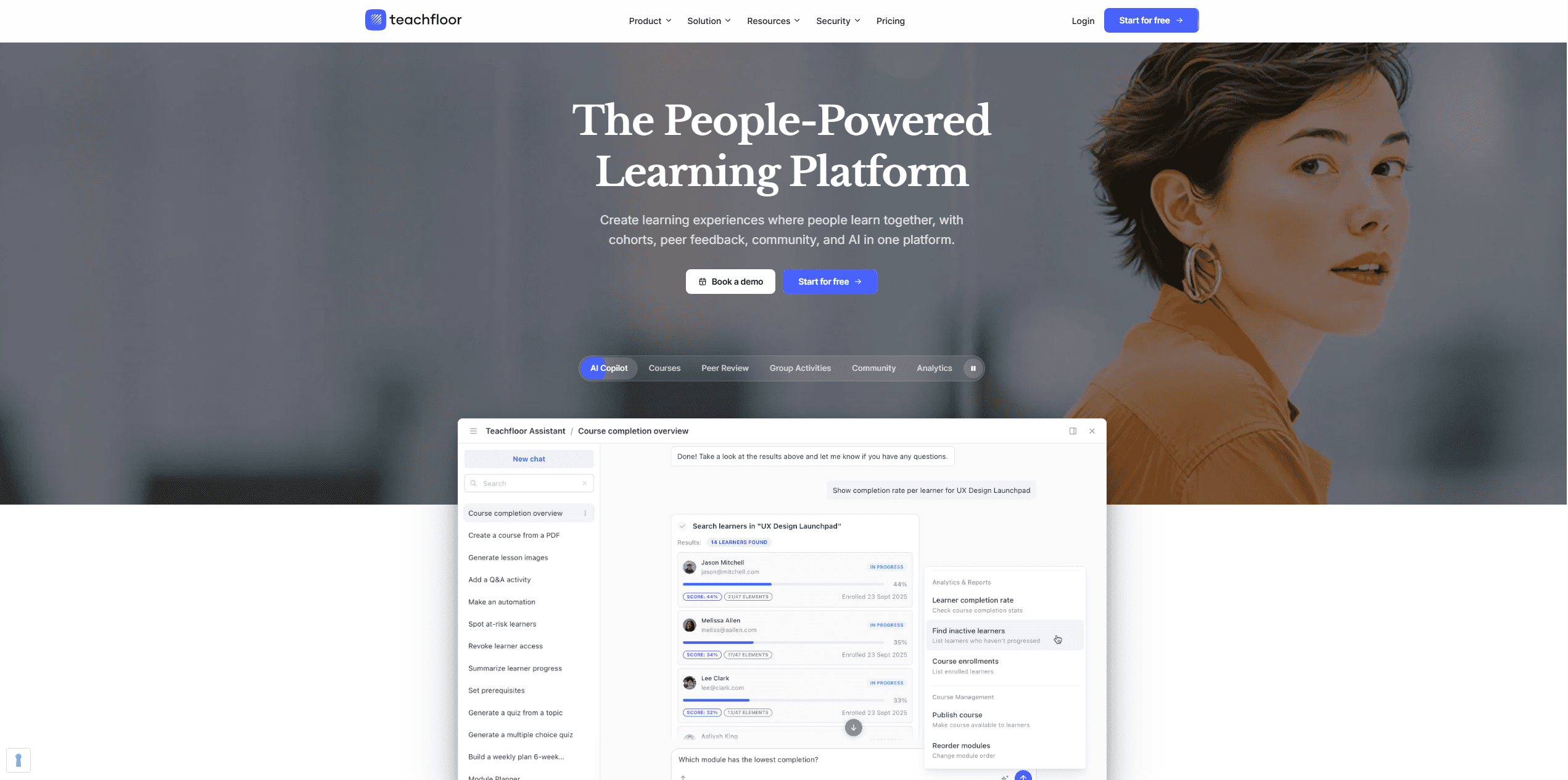 Screenshot of Teachfloor's homepage