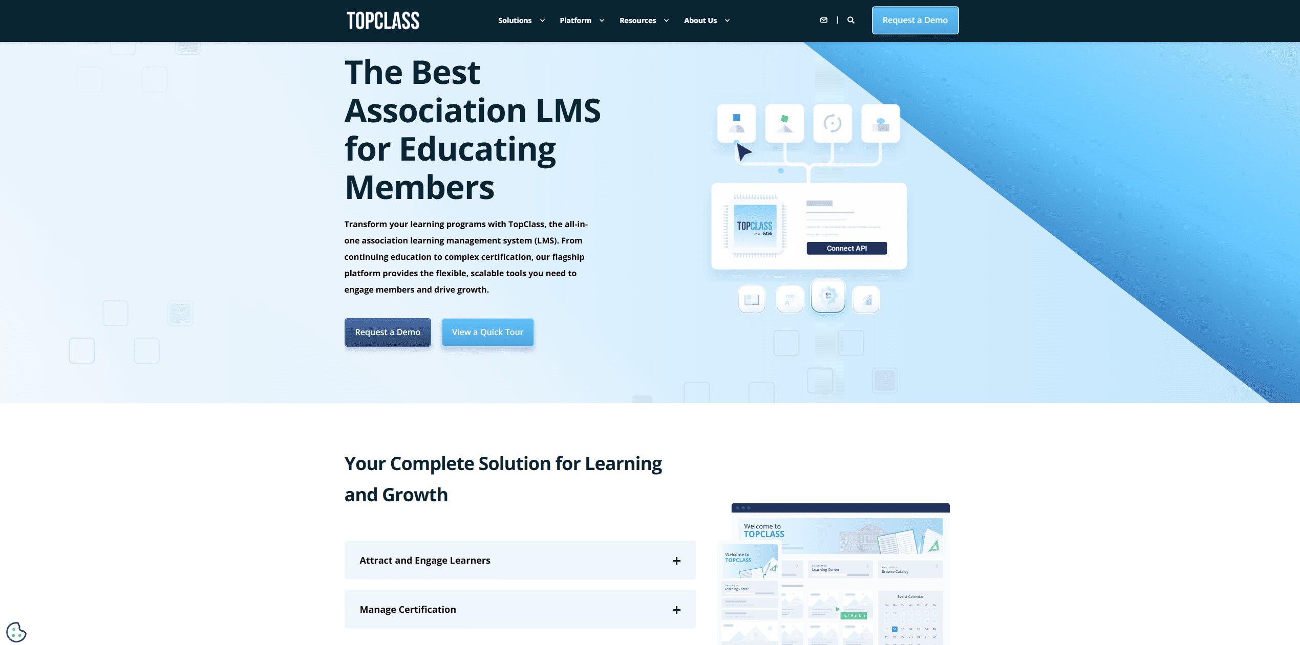 Screenshot of TopClass' homepage