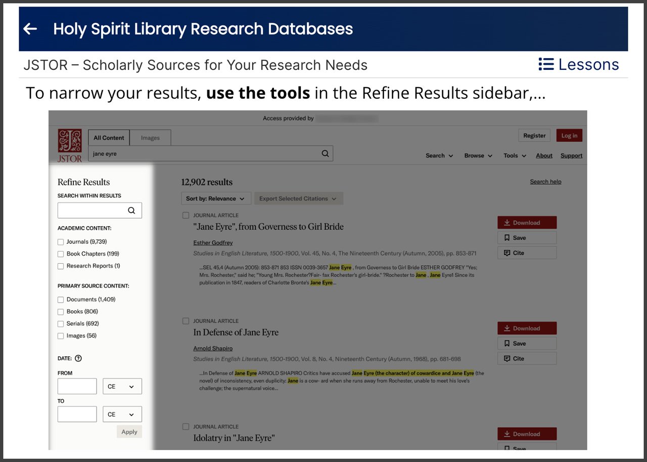screenshot JSTOR tutorial search lesson 