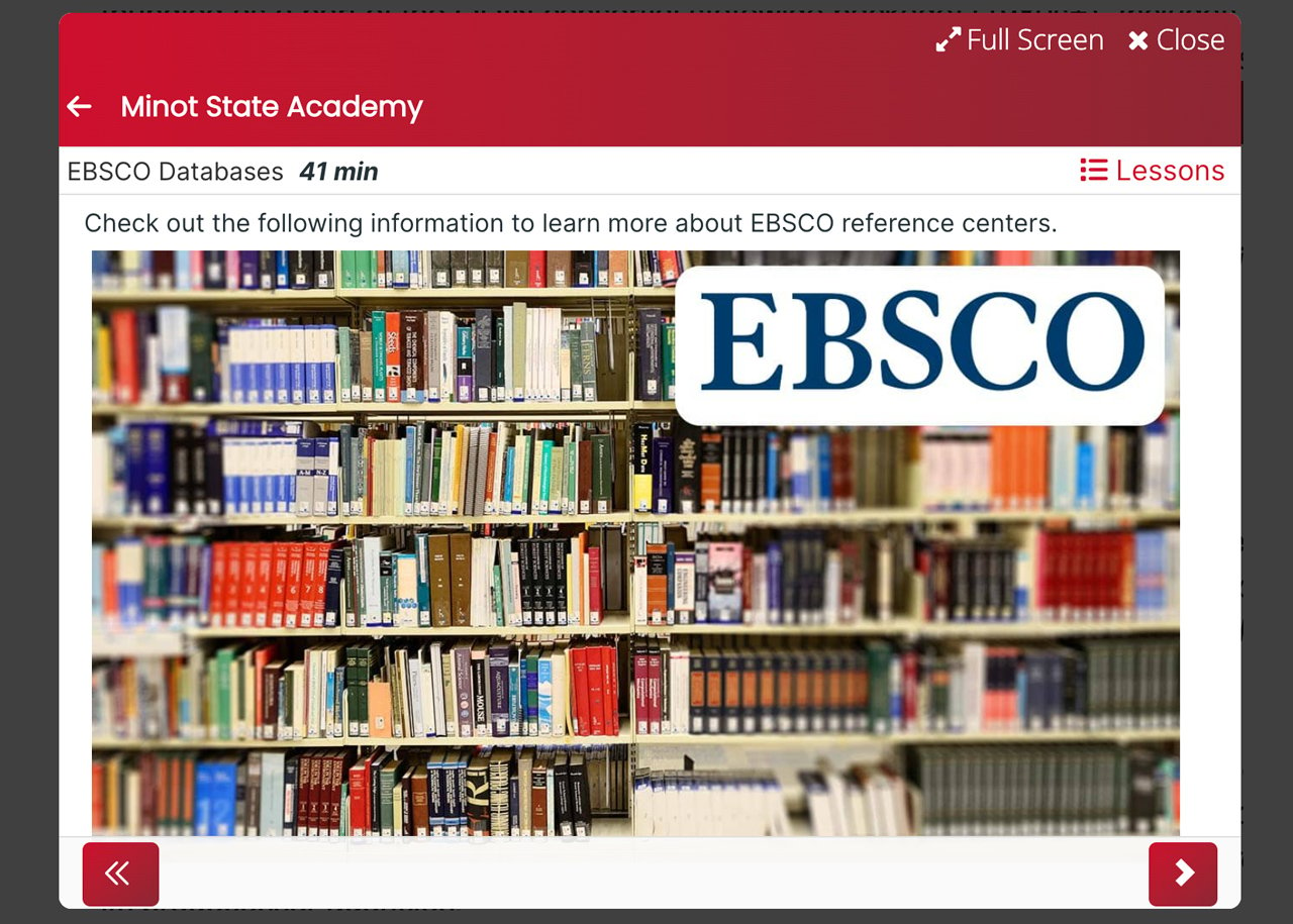 screenshot EBSCO tutorial in Minot State's academy