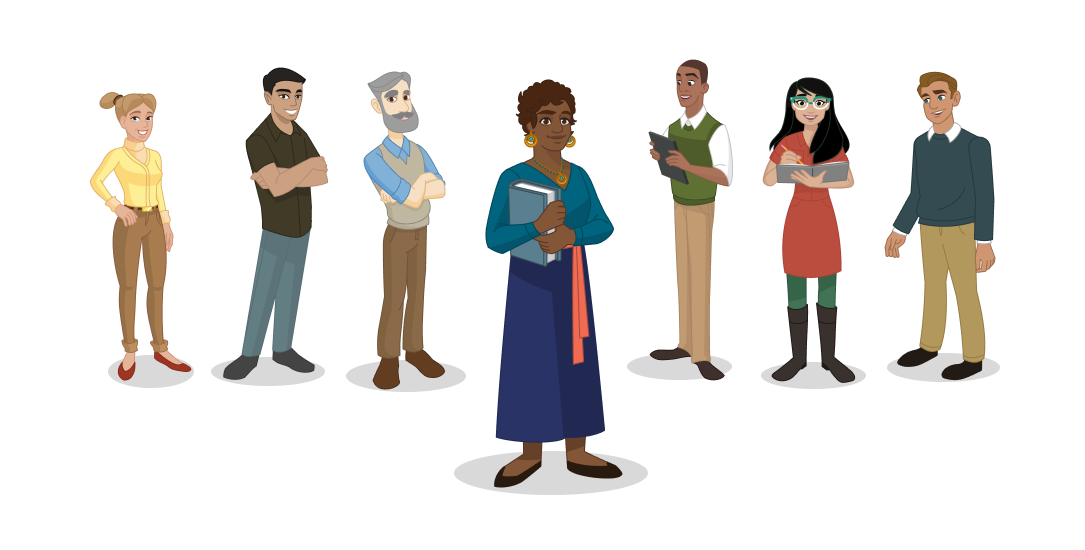 A group of diverse professionals, smiling at the camera.