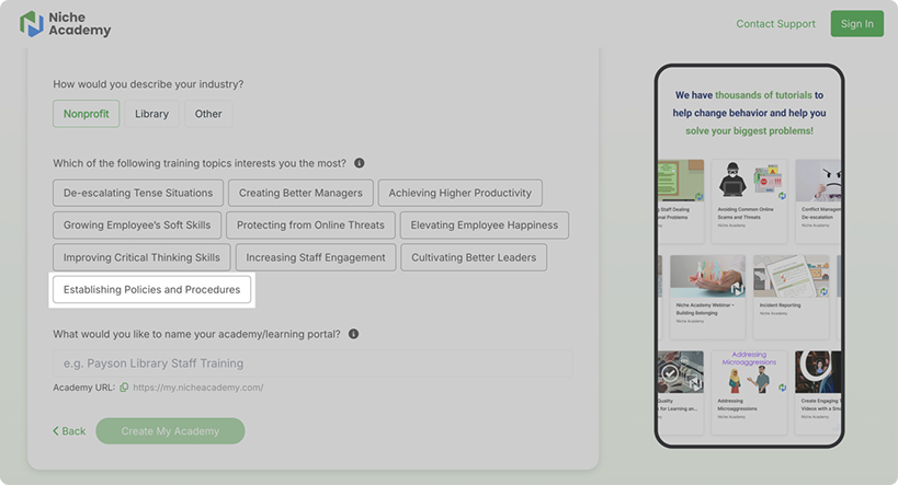 Learning platform interface mockup