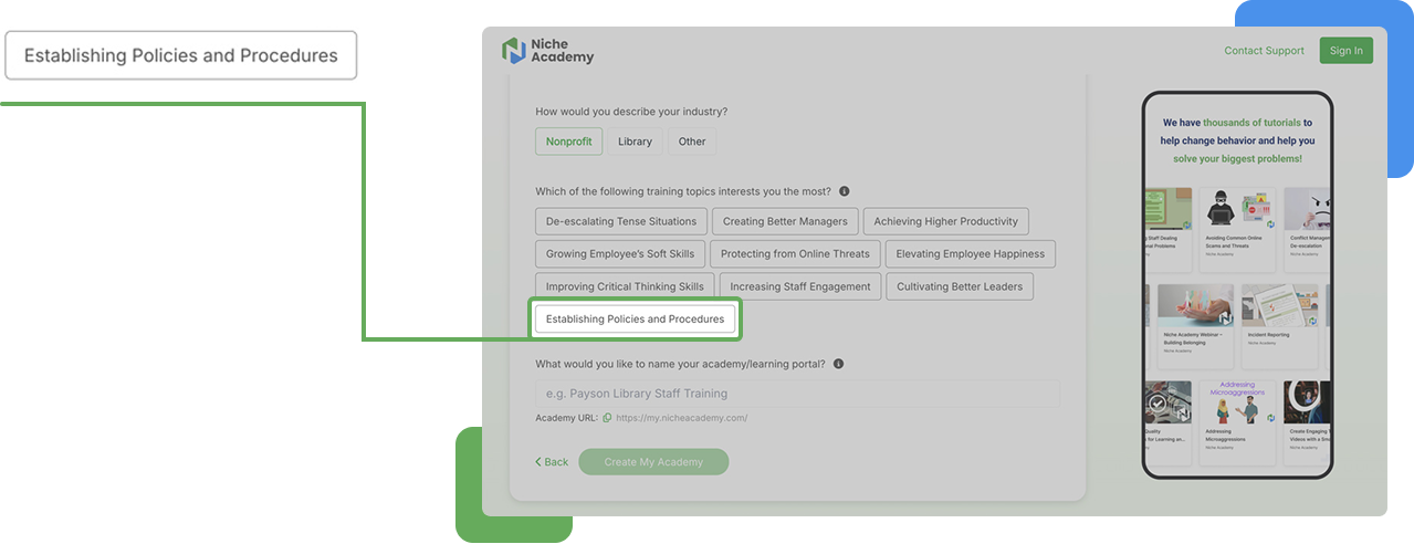 Learning platform interface mockup