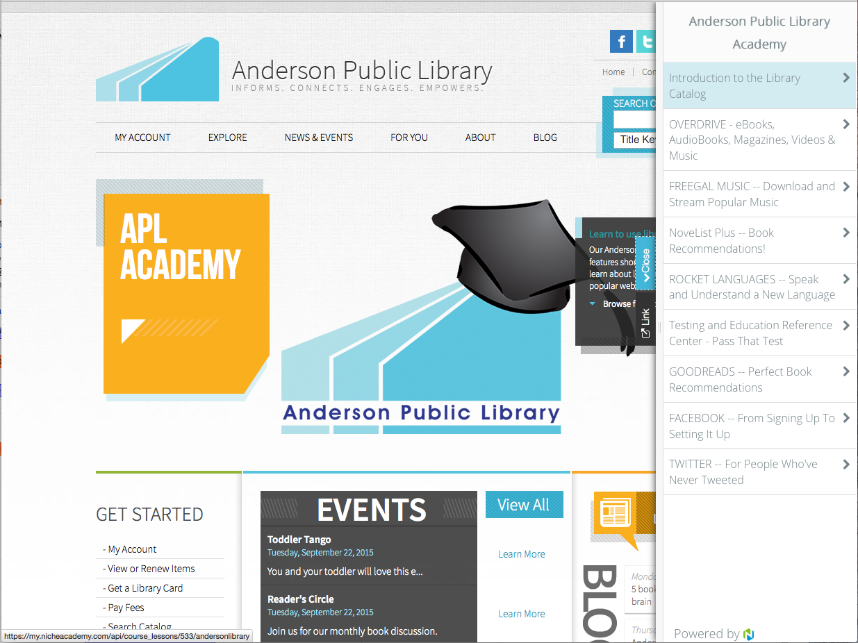 Anderson Public Library Home Page with Side Slider