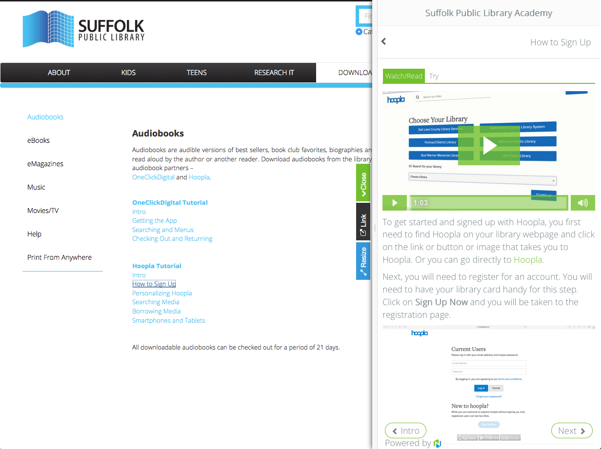 Suffolk Public Library Audiobooks Page with Side Slider Suffolk Public Library Audiobooks Page with Side Slider